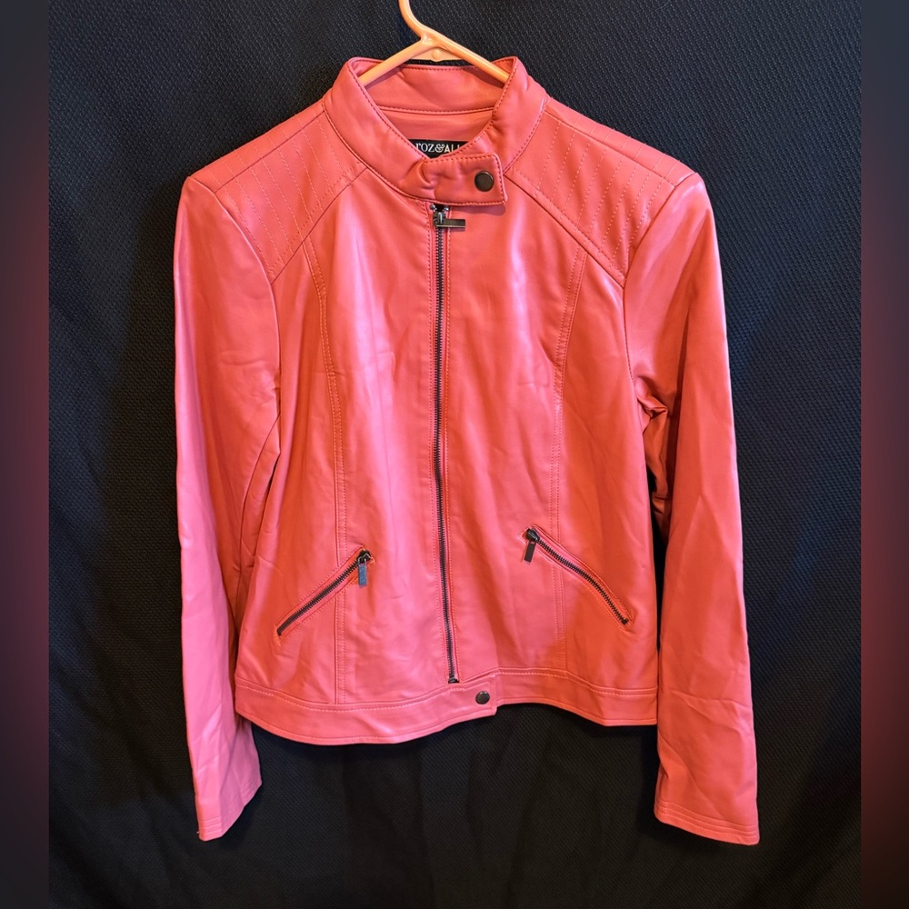 Roz & Ali Coral Faux Leather Jacket
